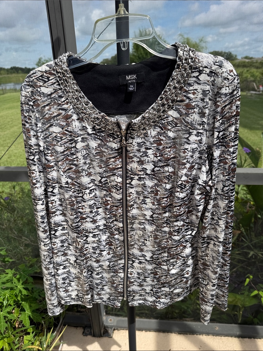MSK Multi-Color Textured Zip-Front Blazer with Chain Trim